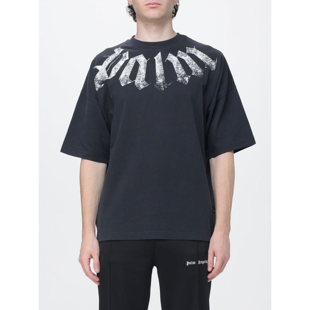 Palm Angels Men Palm Angels Relaxed Fit Cotton T-Shirt With Graffiti Logo Print